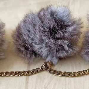 POM POMS (4), FOR PURSE OR ELSEWHERE, CHINCHILLA FUR, GREY, POM POM 2 INCHES,